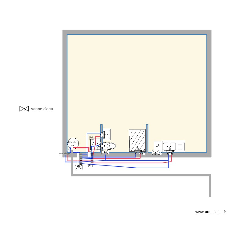PLOMBERIE RDC. Plan de 1 pièce et 44 m2