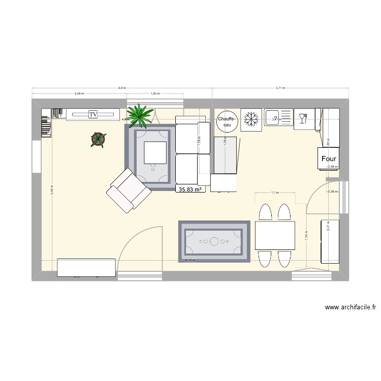 perville 2. Plan de 1 pièce et 36 m2