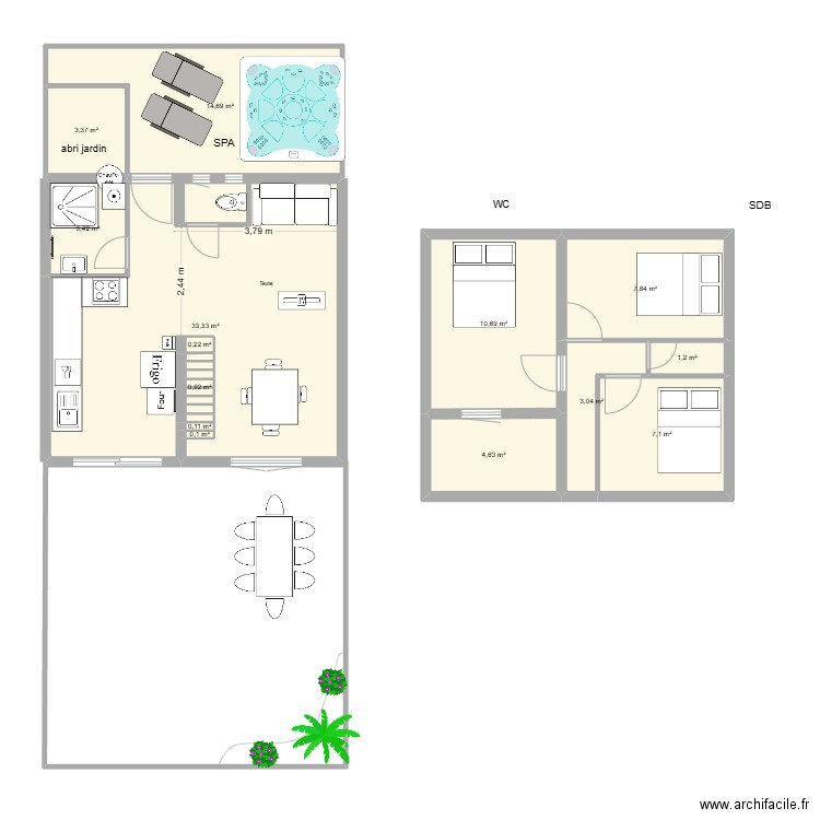 villa gruissan 2. Plan de 16 pièces et 90 m2