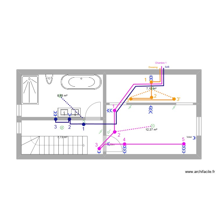 1er Etage - SdB - Chambre 1. Plan de 0 pièce et 0 m2