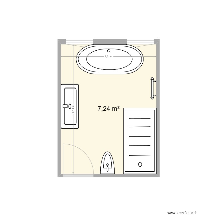 SDB Atef et Monika. Plan de 1 pièce et 7 m2