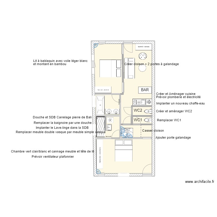 La Rochelle R0. Plan de 3 pièces et 58 m2