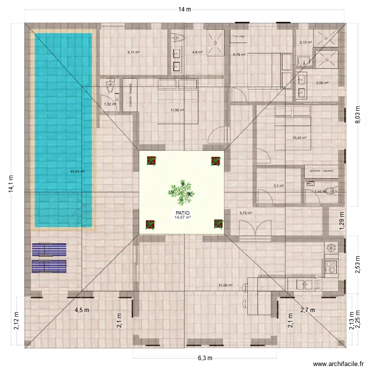 patio 4,5 3,75  4,5. Plan de 14  et 154 m²
