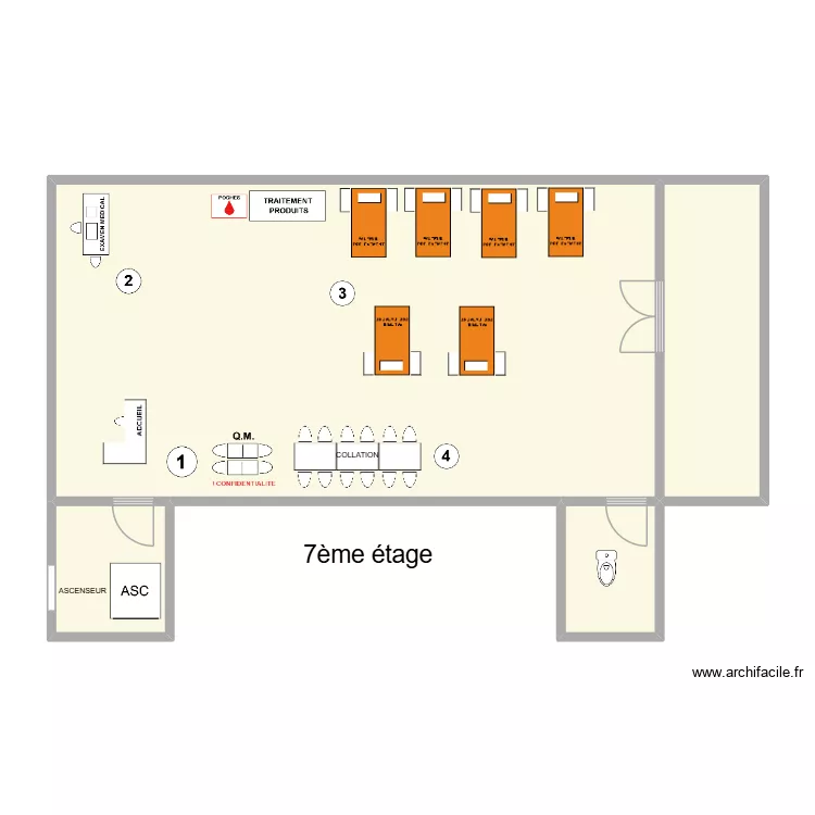 SWCS: Nouvelle aile Caf&eacute;t&eacute;ria. Plan de 4  et 94 m²