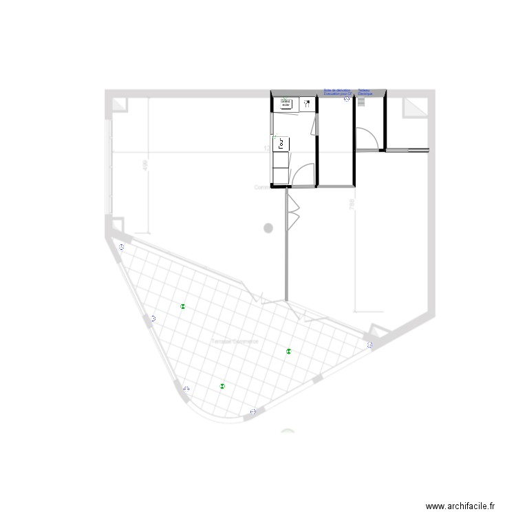 Local V23. Plan de 3 pièces et 12 m2