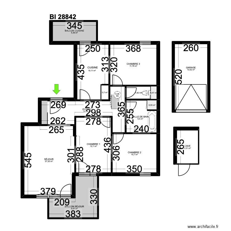 BI 28842. Plan de 16 pièces et 120 m2