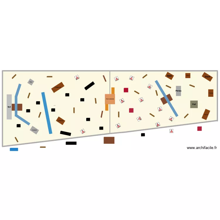 pole de tir. Plan de 2  et 2080 m²