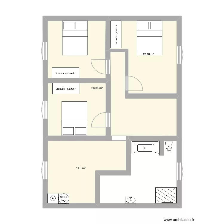 Chabloz &eacute;tage. Plan de 3  et 53 m²