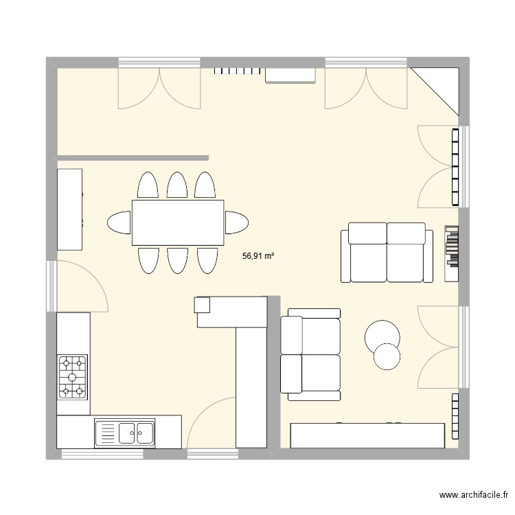 plan séjour sans mur. Plan de 1 pièce et 57 m2