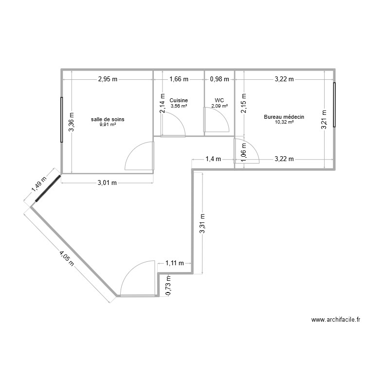 cabinet Dr Maatougui. Plan de 4 pièces et 26 m2