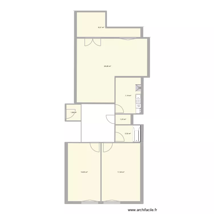 Appartement Colombier. Plan de 8 Pièces et 82 m²