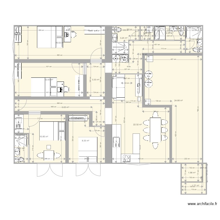projet-RDC-V9. Plan de 16 pièces et 126 m2