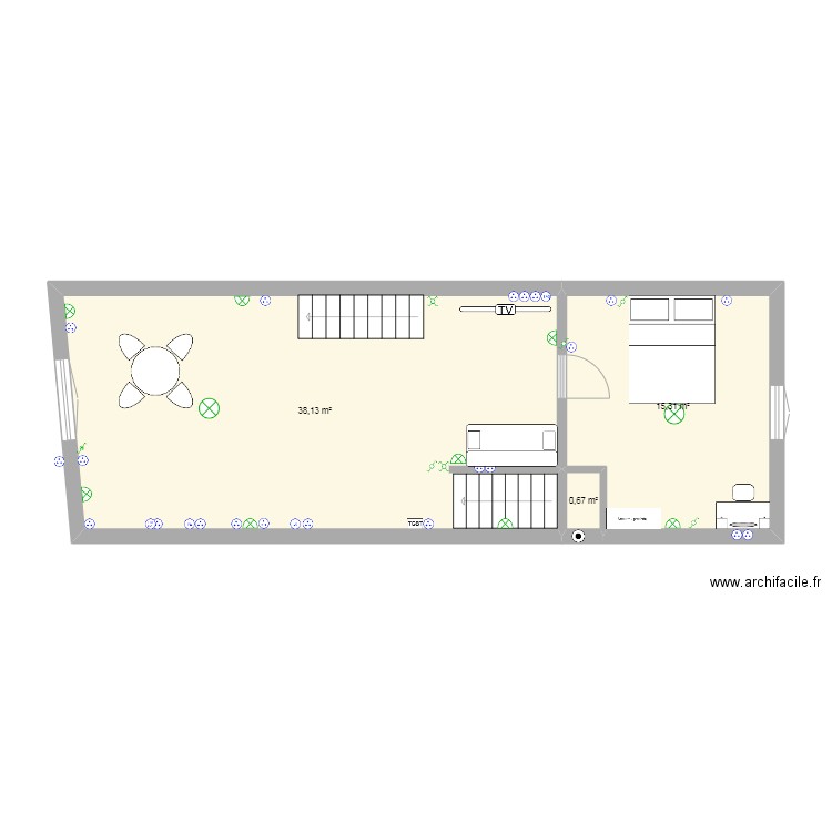 pilliez 1er étage. Plan de 3 pièces et 54 m2