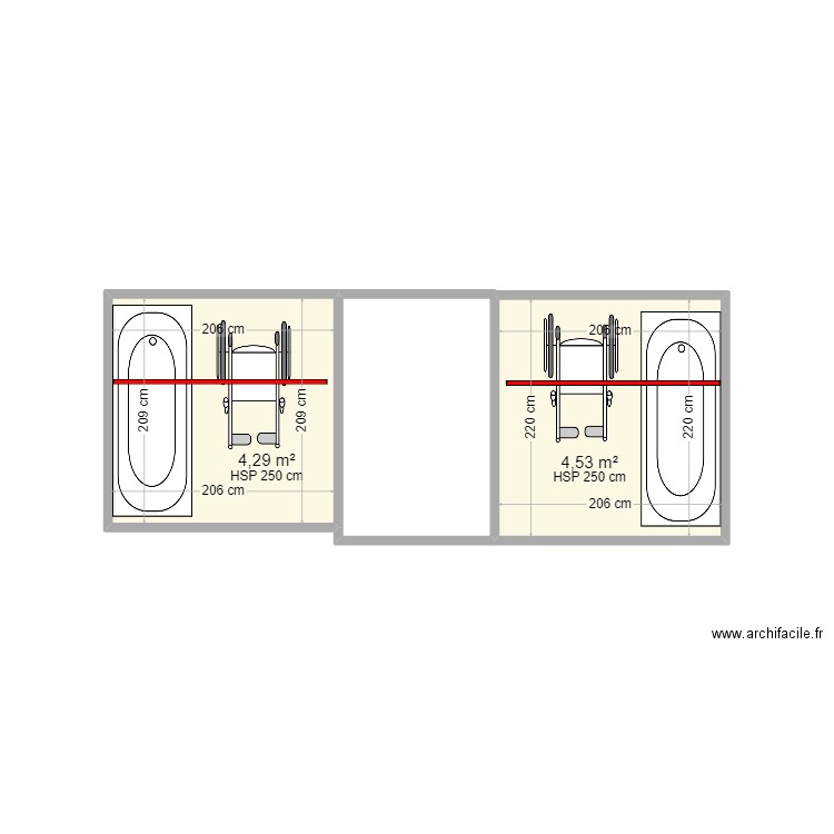 THERMES DE ROCHEFORD. Plan de 2 pièces et 9 m2