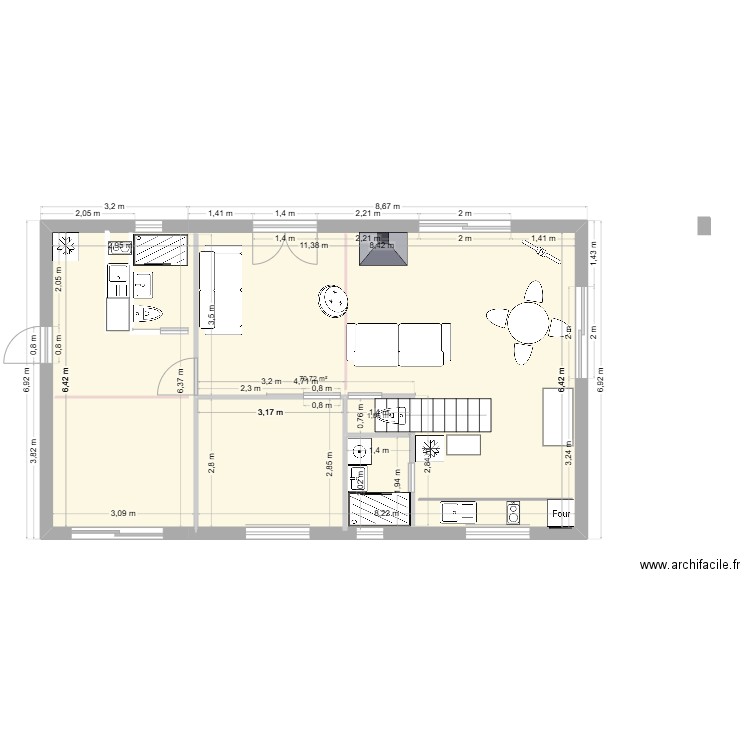 Plan Saint Girons 2. Plan de 2 pièces et 72 m2