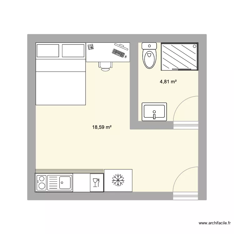 minimaison. Plan de 2  et 23 m²