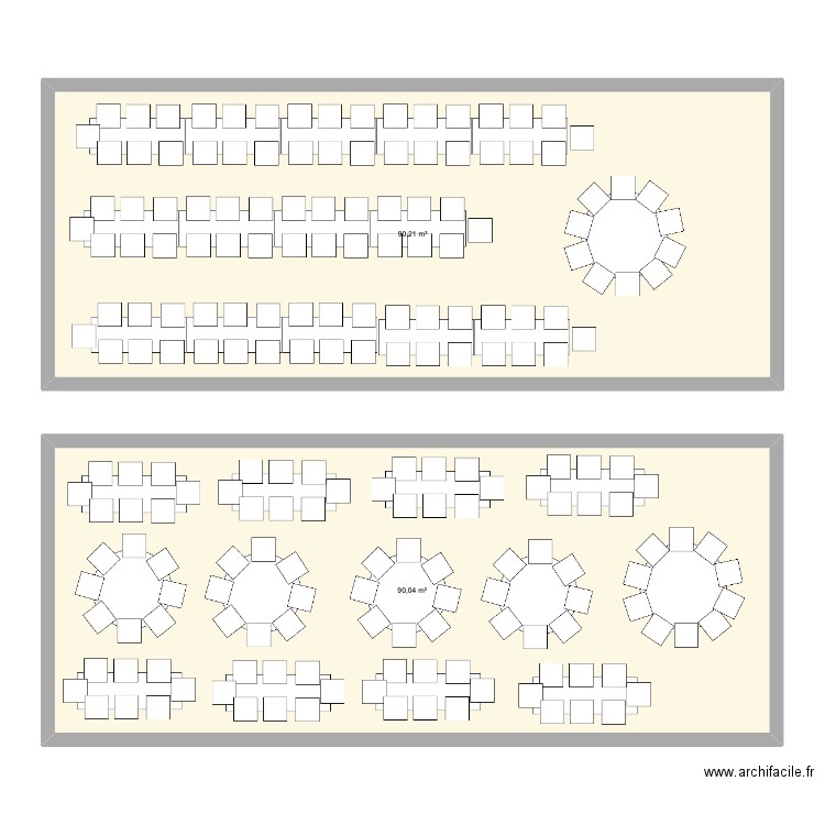 Mariage tables ronde. Plan de 2 pièces et 180 m2