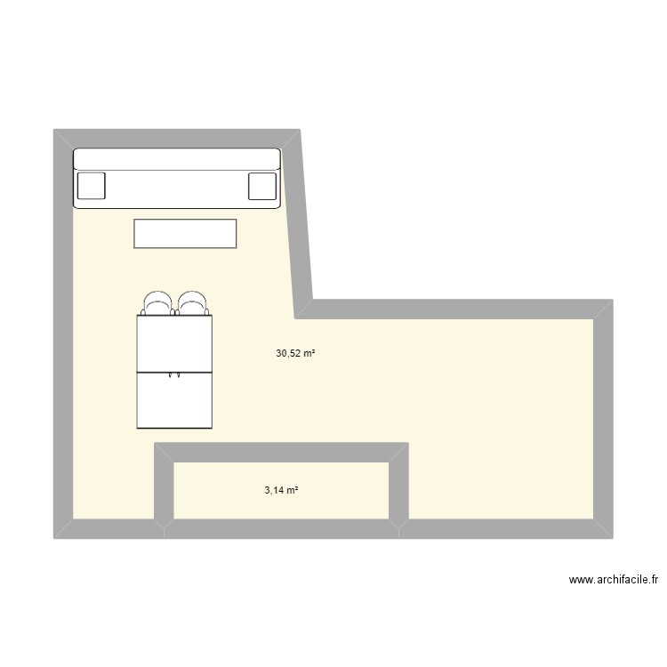 Terrasse. Plan de 2 pièces et 34 m2