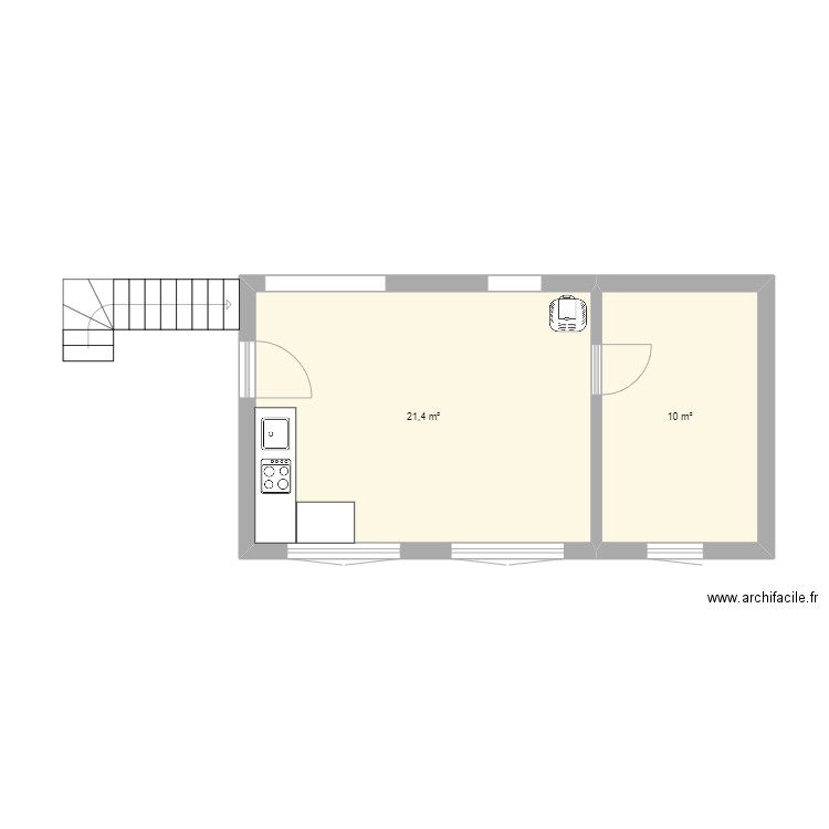 plan extension. Plan de 2 pièces et 31 m2