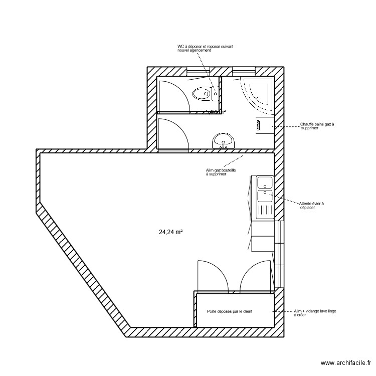 picot Existant . Plan de 2 pièces et 30 m2