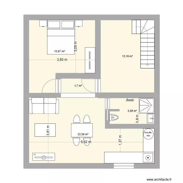 appartement 1er &eacute;tage. Plan de 5  et 55 m²