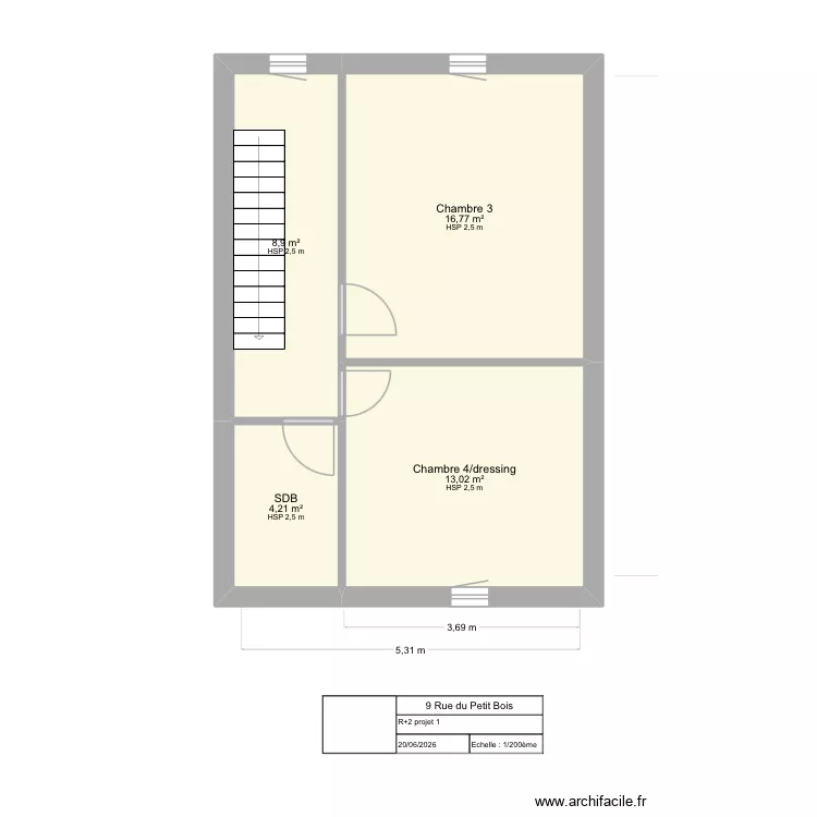 Petit Bois / R+2 - Existant 2. Plan de 4 et 43 m² Petit Bois / R+2 - Existant 2. Plan de 4 et 43 m²
