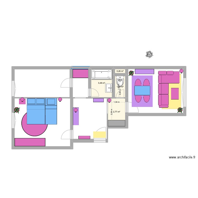 Appart. Plan de 4 pièces et 8 m2