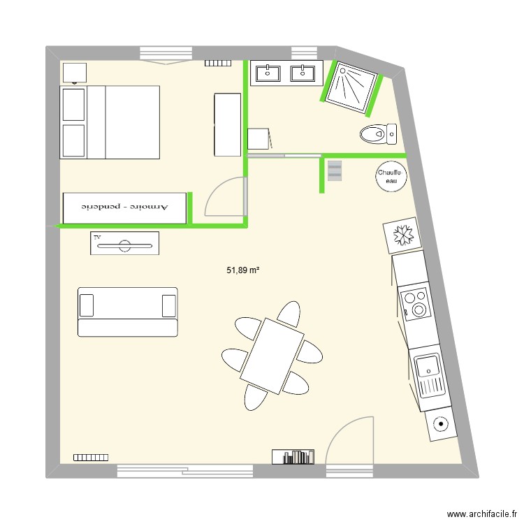 maison n°1. Plan de 1 pièce et 52 m2