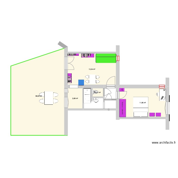 Euryam2. Plan de 5 pièces et 65 m2