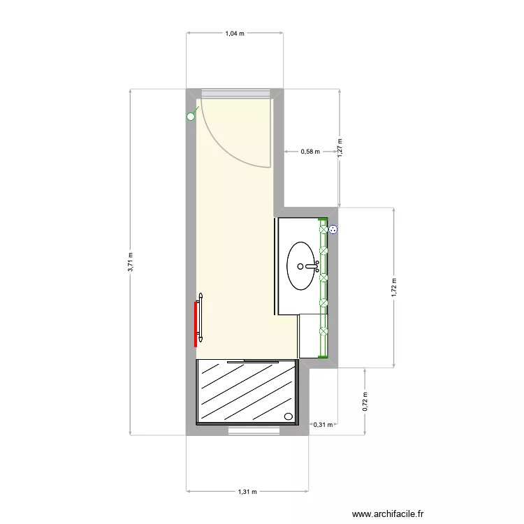 Jeanne & Dorian - Salle de bain. Plan de 1 et 4 m² Jeanne & Dorian - Salle de bain. Plan de 1 et 4 m²