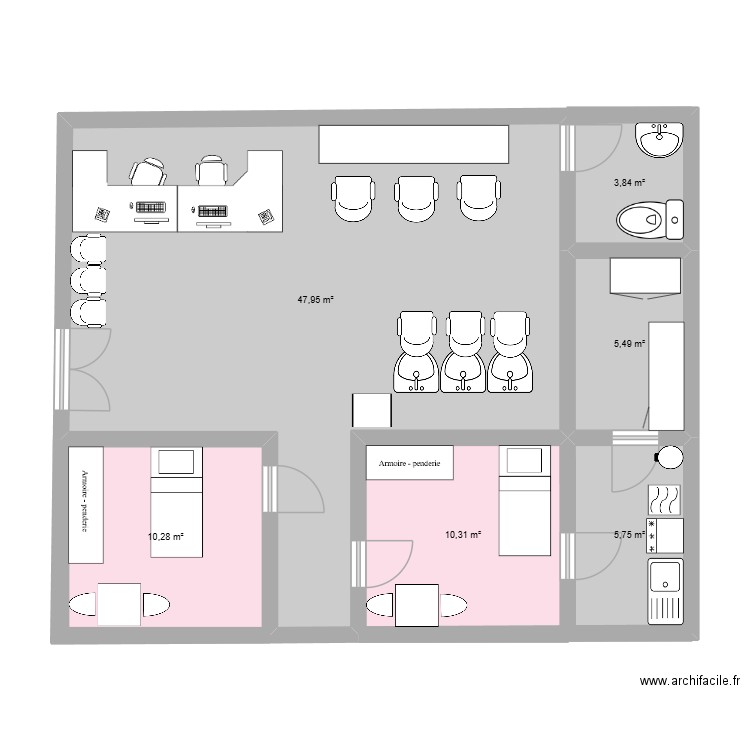 salon. Plan de 6 pièces et 84 m2
