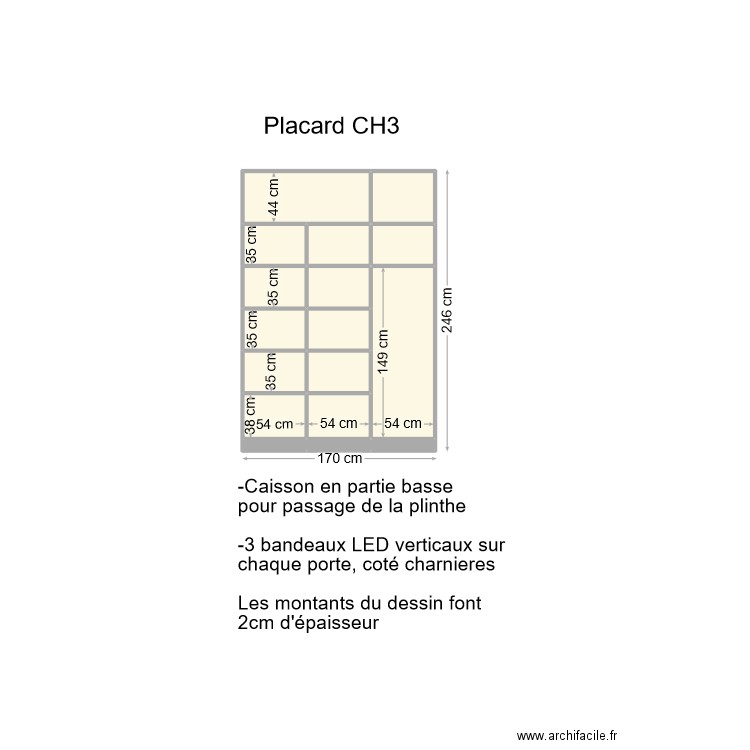 Placard CH3. Plan de 17 pièces et 4 m2