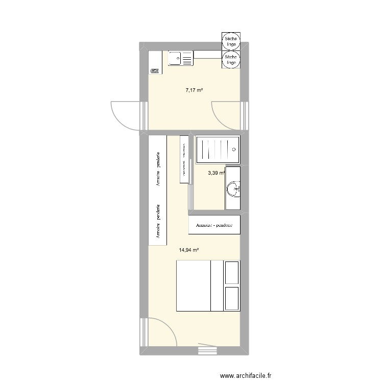 suite parentale. Plan de 3 pièces et 26 m2