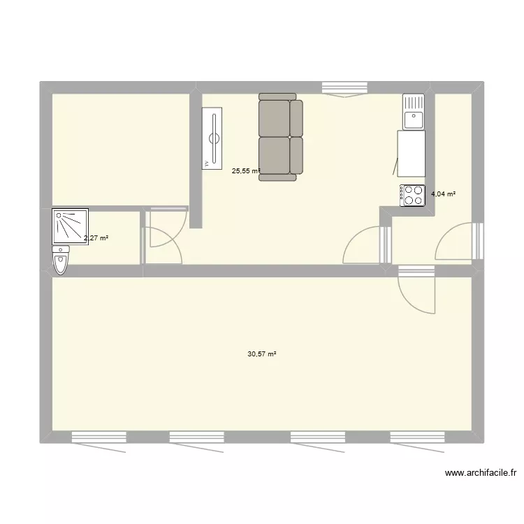 Rez de chausse 2. Plan de 4 Pièces et 62 m²