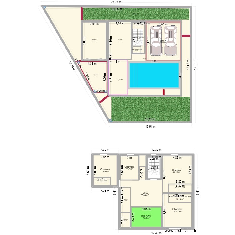 MAISON BOUINANE. Plan de 22 pièces et 890 m2