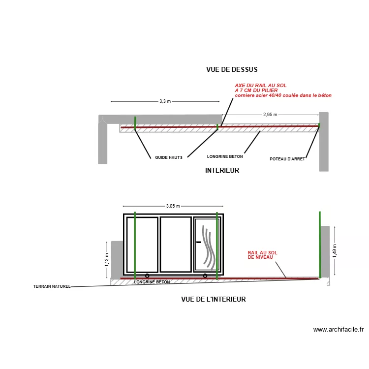 plan pose rail coulissant maçonneries 2m95. Plan de plan pose rail coulissant maçonneries 2m95. Plan de