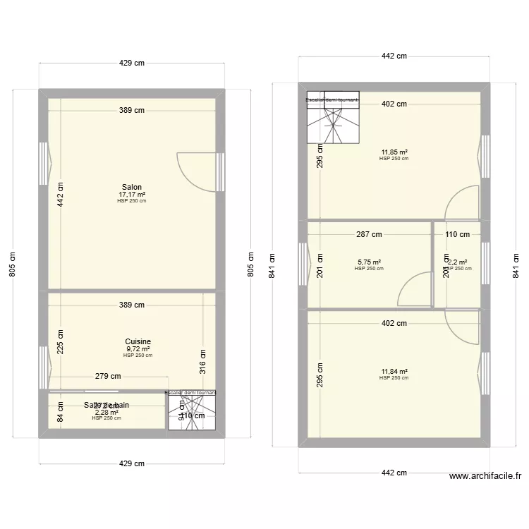 Jiegou. Plan de 7  et 61 m²