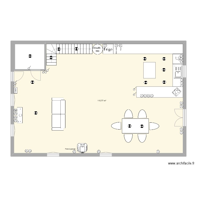 rdc. Plan de 1 pièce et 116 m2