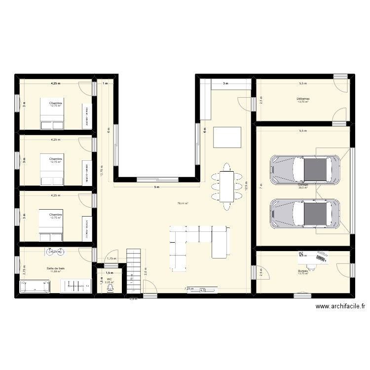 Projet maison 1. Plan de 9 pièces et 198 m2