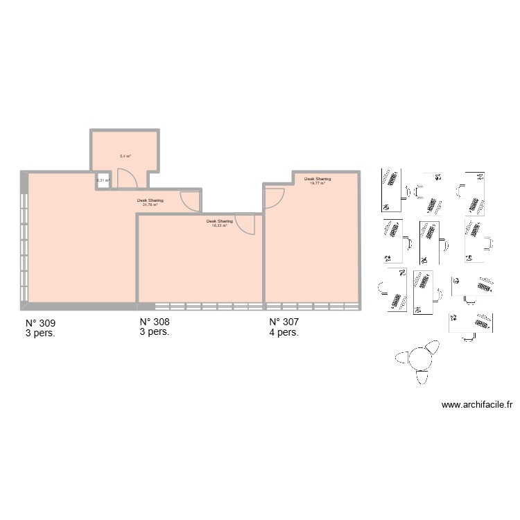 Desk_Sharing. Plan de 0 pièce et 0 m2