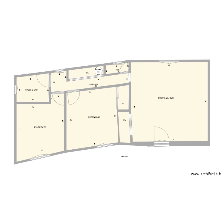 ROCARD pb. Plan de 9 pièces et 62 m2