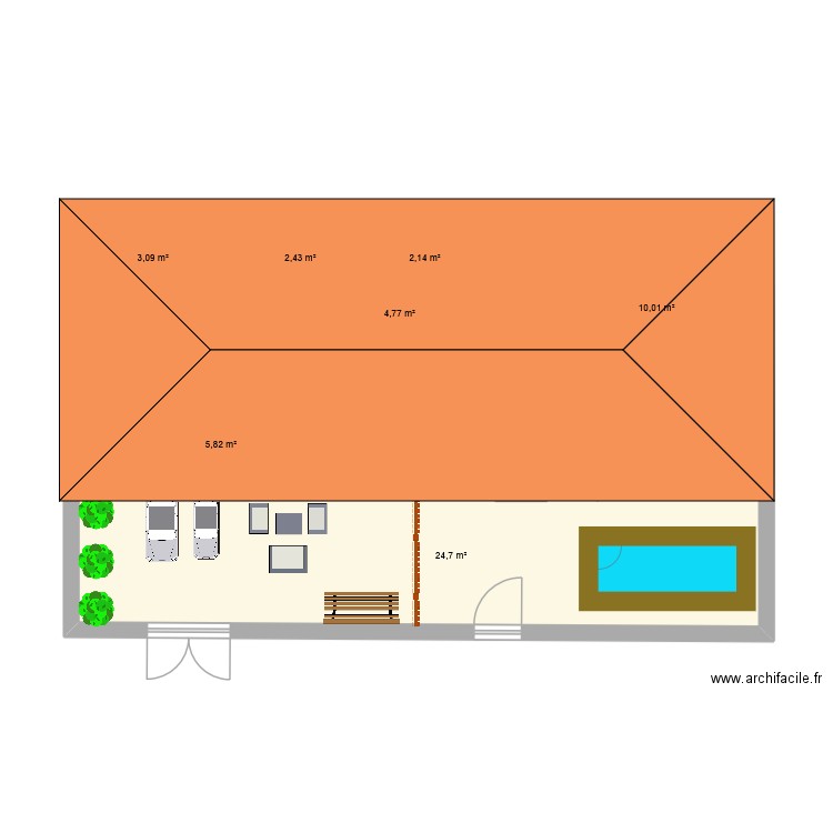 projet duplex. Plan de 7 pièces et 53 m2