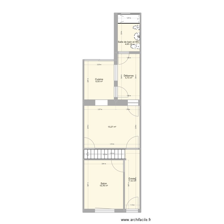 maison RDC. Plan de 6 pièces et 48 m2
