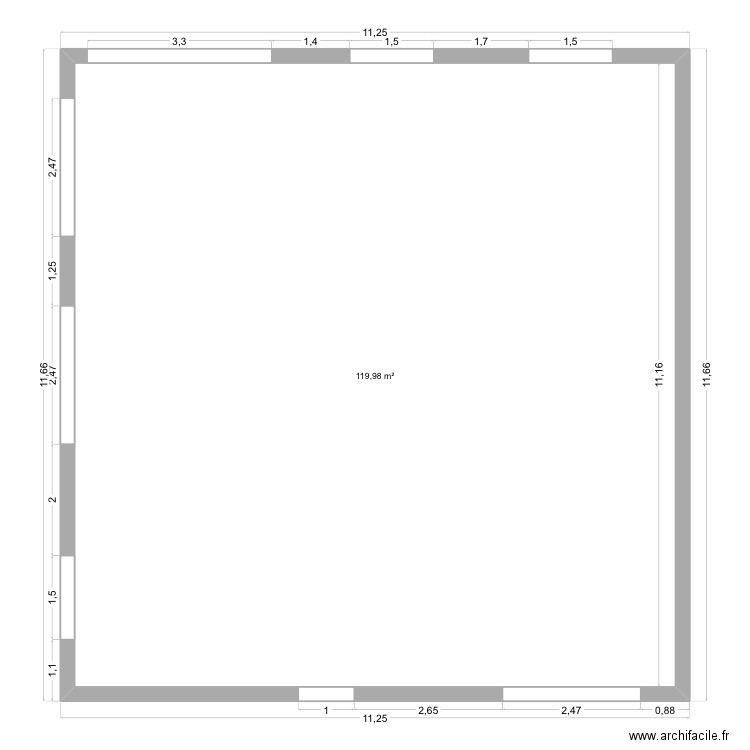 Métré exterieur. Plan de 1 pièce et 120 m2