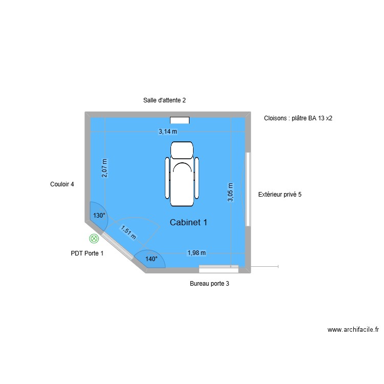 31200 Cabinet 1 2025. Plan de 1 pièce et 9 m2