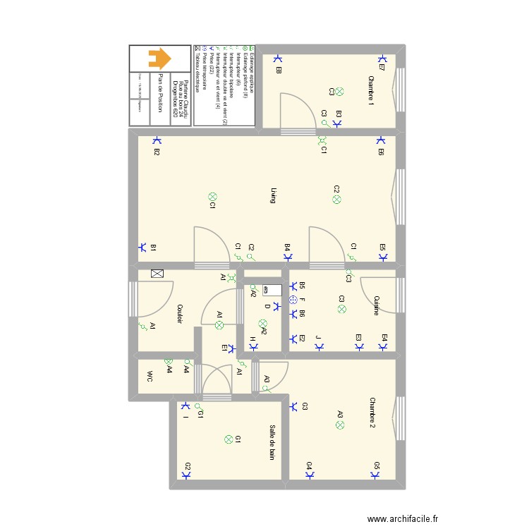 Partene. Plan de 9 pièces et 45 m2