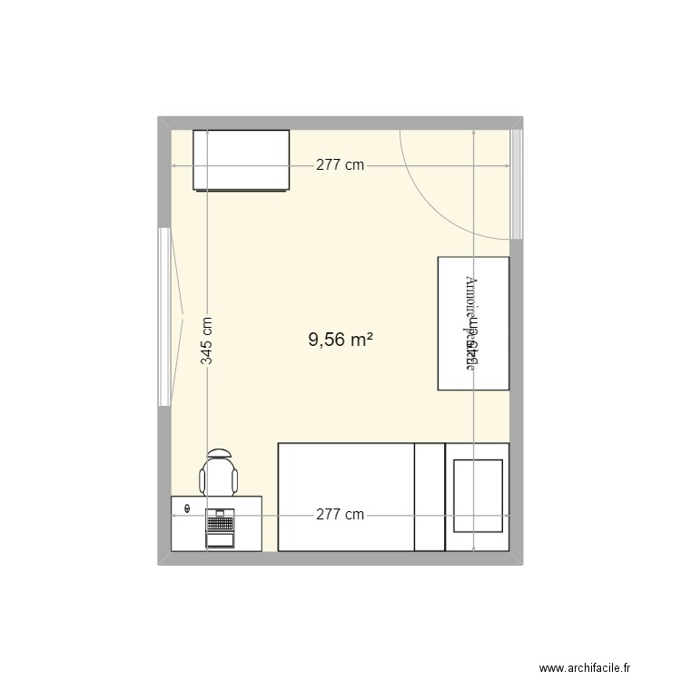 chambre. Plan de 1 pièce et 10 m2