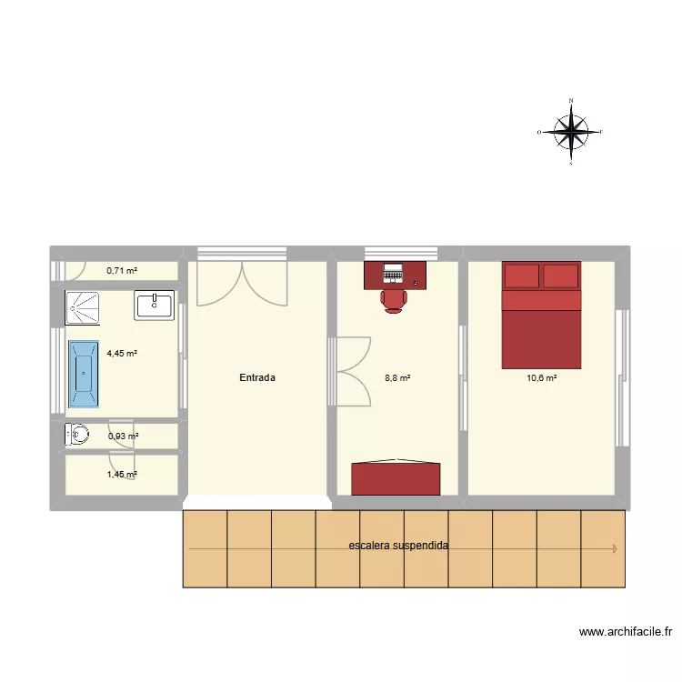 Segunda planta (salon). Plan de 7  et 37 m²