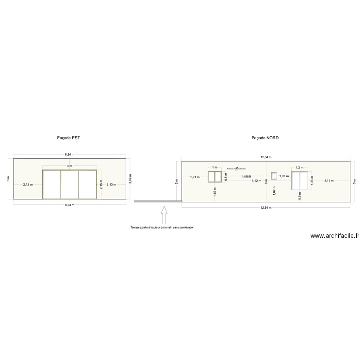 facade Est NORD Positionnement fenêtre. Plan de 0 pièce et 0 m2