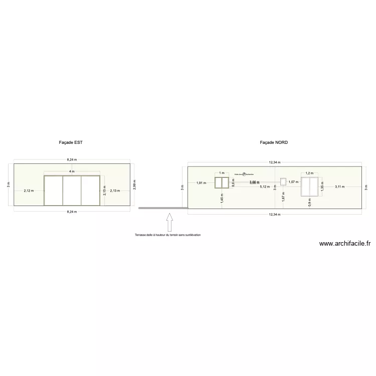 facade Est NORD Positionnement fenêtre. Plan de facade Est NORD Positionnement fenêtre. Plan de